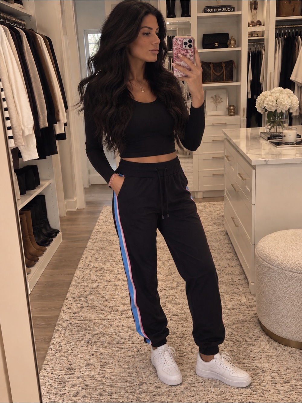 Noli Yoga Chase High Waist Black Stripe Joggers Pants